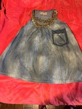 Double D Ranch Chambray Tunic with Gold Beaded Collar